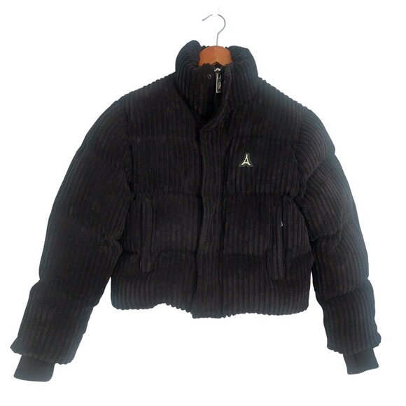 Manière De Voir Velvet Cropped Puffer Jacket Size 2 Black Luxe Parisian Chic EUC - Picture 12 of 13